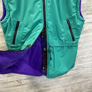 Vintage 90's Edelweiss Womens L‎ Ski Vest Green Nordic Embroidery Quilted Lining thumbnail 2