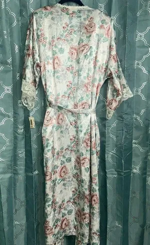 Vintage California Dynasty Long Kimono Robe Womens M Cream Floral thumbnail 7