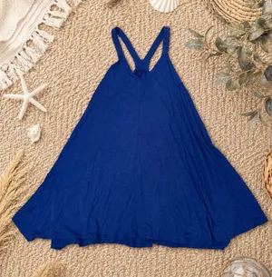 Maronie Royal Blue Swing Tank‎ Dress Small Crochet Strap Cotton Modal Boho thumbnail 1