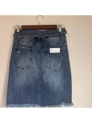 tricot High-Waisted Distressed Denim Mid Skirt - Size Small thumbnail 2