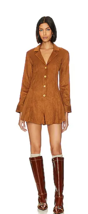 Free People Revolve Wanderlaust Faux Suede Shortall Romper Almond Ash Size Large thumbnail 1