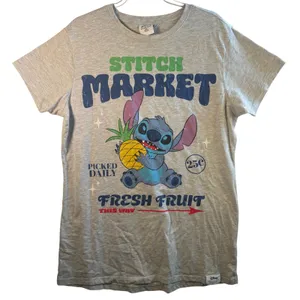 Disney Skinnydip‎ Stitch Market Graphic Long Sleep Tee Cotton Gray Lilo Stitch M thumbnail 1
