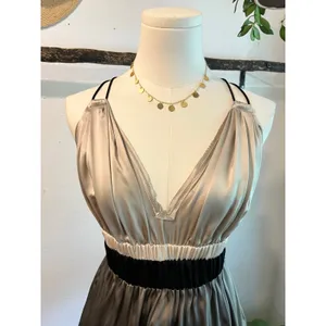 Lanvin Paris Silver Metallic Silk Babydoll Tank Top Blouse Size Medium France thumbnail 2