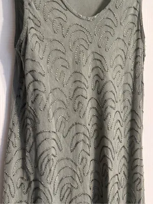 Calstyle Sage Green Embroidered Boho Whimsy Flowy Sleeveless Midi Dress Large thumbnail 3