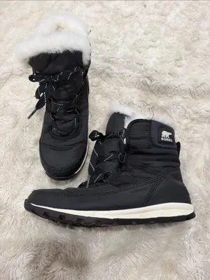 Sorel Whitney short lace-up winter boots in black and white Woman’s size 7.5 thumbnail 3