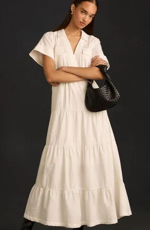 Anthropologie Maeve Short-Sleeve V-Neck Tiered Maxi Dress thumbnail 2