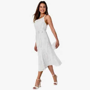 New Lulus Graceful White Floral Jacquard Halter Midi Dress Women’s Sz XL Elegant thumbnail 3