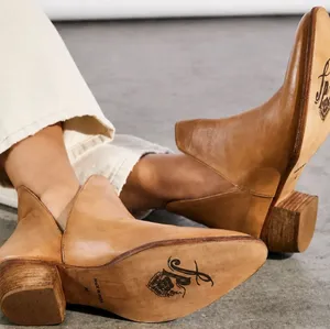 Free People Charm Double V Tan Leather Ankle Boots Size 6 Retail $148 thumbnail 1
