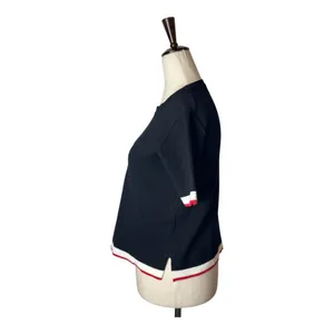 Zara Sweater Women Small Black Knit Crew‎ Neck Striped Trim Top Nautical Preppy thumbnail 8