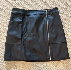 Express Black Faux Leather Mini Skirt with Silver Zip thumbnail 1