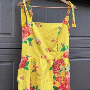 Chandler Henry Sundress Large Yellow Floral Tie Shoulder Midi Dress thumbnail 4