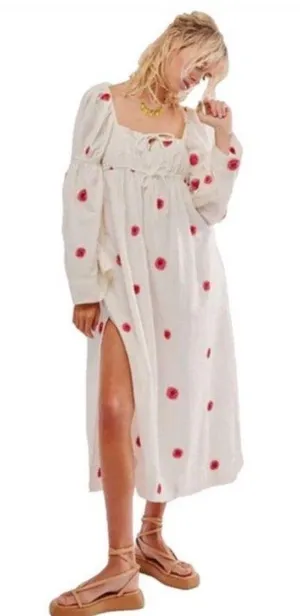 Free People White floral maxi dress with red flowers thumbnail 1