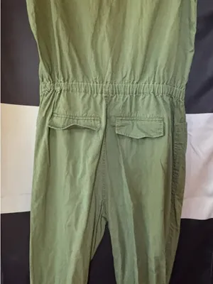 Fourteenth Place Sleeveless Olive Utility Romper with Front Buttons thumbnail 6