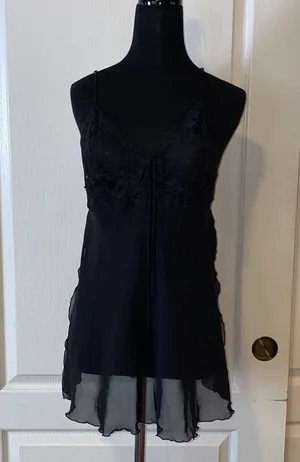 Vtg Fredericks Of Hollywood Black Sheer Lingerie Chemise Slip Dress thumbnail 1