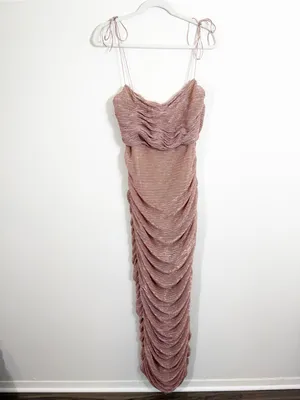 Miss Circle Glint Rose Gold Ruched Chiffon Long Maxi Dress XL thumbnail 5