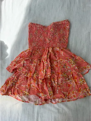 Shore Brand floral strapless smocked tiered mini dress thumbnail 2