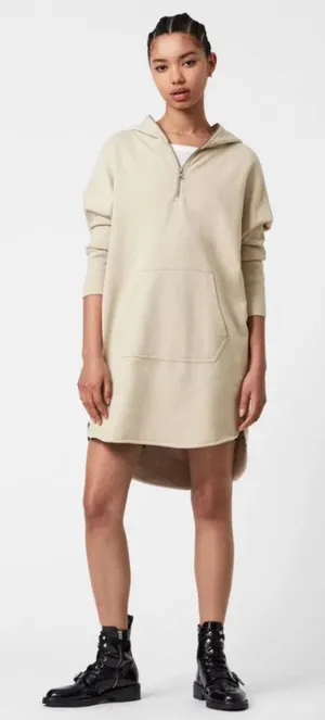 AllSaints Xonda Hoodie Dress Sweatshirt Zip‎ 1/4 Zip Beige Cream Size Small thumbnail 1