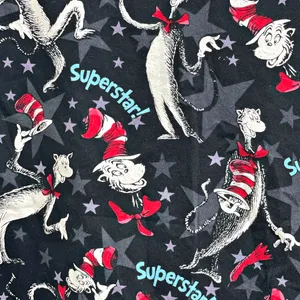 Dr. Seuss Cat in the Hat Superstar! Black Scrub Top MED Character Peds thumbnail 2