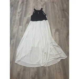 Chico's Palm Passion High-Low Maxi Dress Black White Tropical Leaf Size 2‎ Large thumbnail 4