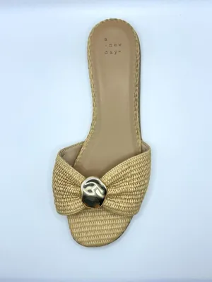 Natural Raffia Gold Hardware Slide Sandals NWT 11 thumbnail 2