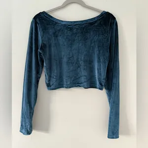 Bohme Velour Y2K Coquette Whimsigoth Slate Blue Cropped Long sleeve size medium thumbnail 2