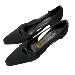 VANELI Black/Brown Animal Trim Canvas Side Cut Out High Heel Shoes - 8.5 Narrow thumbnail 5