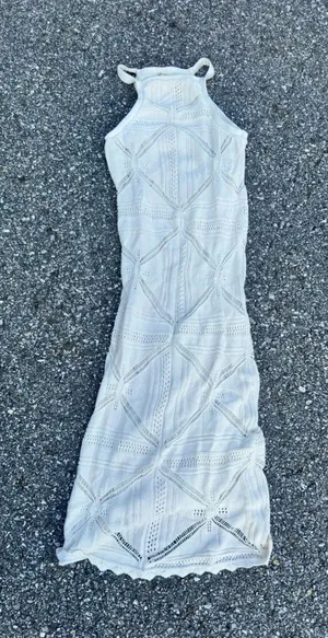 Versona Womens XS Ivory Crochet Knit Halter Midi Dress Sleeveless Cream thumbnail 1