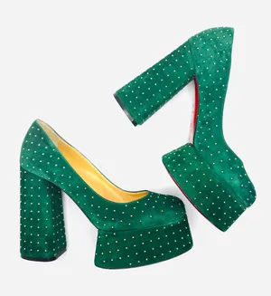 Christian Louboutin Foolish 130 Velvet Studded Platform Pumps Green EU 38 thumbnail 1