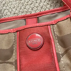 Coach Tan and Red Signature Canvas Shoulder Bag E1361-F21949 Fair Condition thumbnail 2