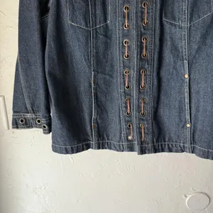 New‎ Direction Jacket Y2k Large Blue Denim Lace Up Grommet Moto Western Boho thumbnail 3