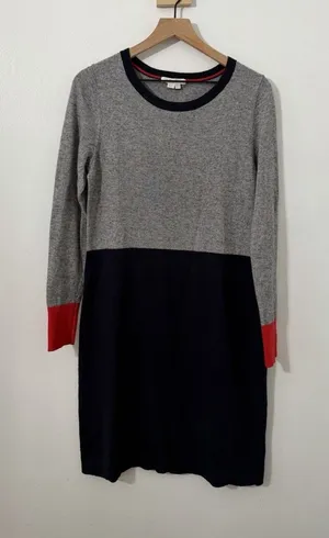 Boden Colorblock Knitted Sweater Dress Grey Navy Wool Cashmere Viscose Cotton 12 thumbnail 1