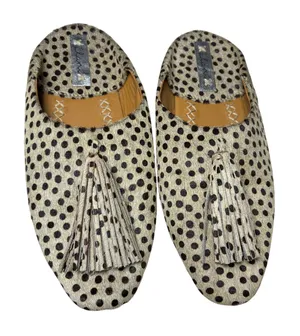 Clanni Calf Hair Polka Dot Mules Tassel Pointed Toe Tan Black Shoes Size 7.5 thumbnail 1
