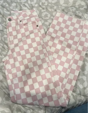Hidden Jeans Pink Checker Print Jeans thumbnail 1