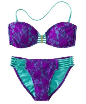 Xhilaration Purple and Teal Lace Turquoise Bandeau Bikini Top thumbnail 1