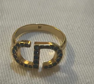 Petit CD Ring Gold-Finish Metal and Blue Crystals Size M thumbnail 6