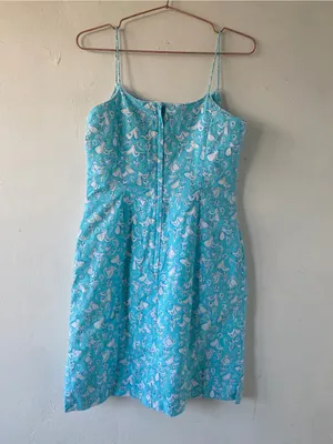 Lilly Pulitzer vintage pelicans Turquoise & White Paisley Spaghetti-Dress thumbnail 2