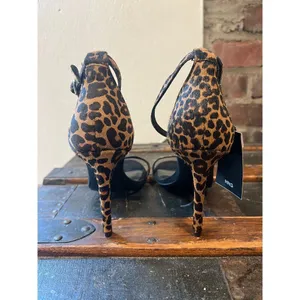 NWT Mango MNG Leopard Pony Hair Ankle Strap Stiletto Sandals Heels thumbnail 5