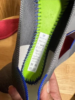 Rothy's Gray Knit Slip-On Flats with Red Insole and Blue Trim thumbnail 5