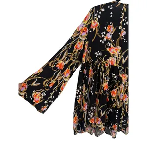 Free People‎ Bella Floral Babydoll Tunic Top Mini Dress Black V-Neck Size Medium thumbnail 11