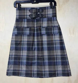 Zara Woman Plaid A-Line Skirt Gray Blue Belted High Waist Size S EU‎ 36 Preppy thumbnail 1