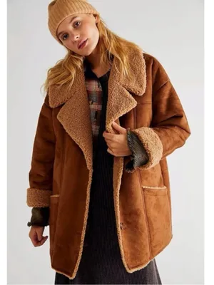 Free People Western Bohemian Retro 70s Faux Sherpa Suede Diogo Coat Size Medium thumbnail 13