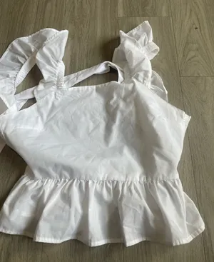 White Ruffled Peplum Crop Top Size L thumbnail 1