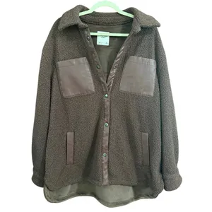 Abercrombie & Fitch Sherpa Jacket Elevated Trim Snap Front chocolate brown coat thumbnail 3