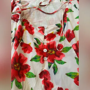 Free People White Floral Slip Midi Dress with Red & Green Print thumbnail 10