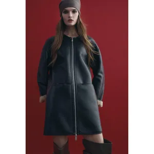 NWT!! ZARA ZW Collection Double Faced Coat Jacket Black Fleece Lining Small thumbnail 4