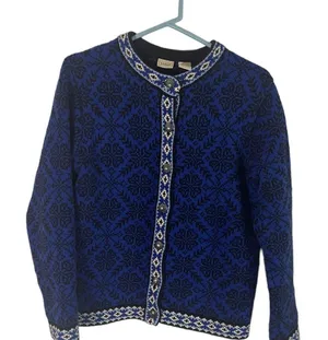 L.L. Bean Vintage Women's Medium‎ Fair Isle Winter Blue Knit Sweater Winter thumbnail 1