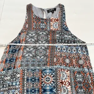 Lulus Design‎ Major Grey Blue Floral Boho Print Sleeveless Swing Dress LARGE thumbnail 8