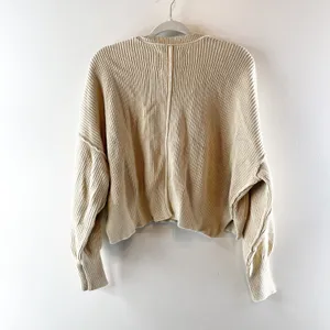 Aerie Beyond Ribbed Long Sleeve Cropped Scoopneck Sweater Tan Beige Medium thumbnail 4
