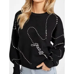 Guess Jet Black Sweater Black & White Womens Large NWT thumbnail 6