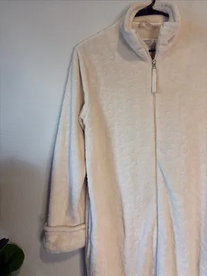 Oscar de la Renta small/medium Women's Cream Teddy Zip-Front robe thumbnail 3